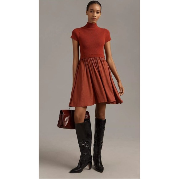 Anthropologie Dresses & Skirts - Anthropologie Thea Twofer Sweater Dress Short Sleeve Mini Edition Red XL NWT
